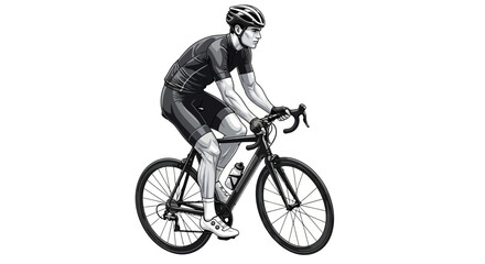 Obraz premium Male cyclist in racing gear riding a road bike, isolated on white background, illustration