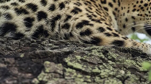 Macro Detail of Leopard Fur Texture on Tree Bark