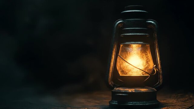 Glowing lantern in darkness illuminated object with warm light and texture