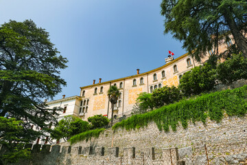 Fototapeta premium Architectural detail of Castel Brando (Castrum Costae), a famous medieval castle situated on a dolomite limestone rock at an elevation of 370 m above sea level