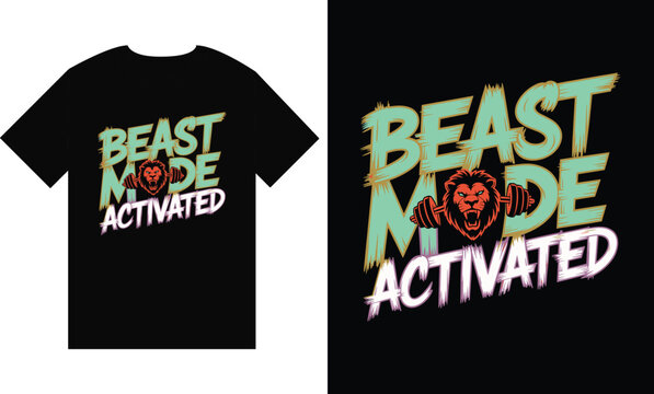 Lion Holding Dumbbell Beast Mode Activated Fitness Vector T Shirt Design