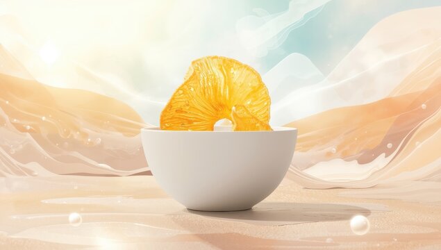 chip of pineapple in a white dish