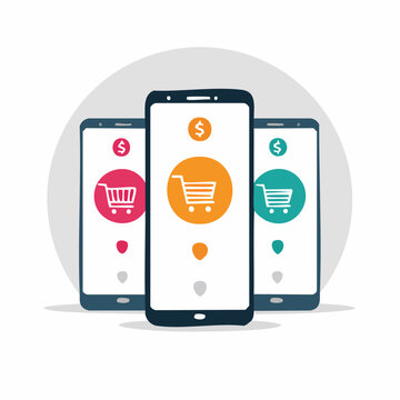 Mobile Shopping Cart Icons on Smartphones