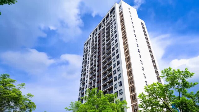 Stylish Tower Featuring Vibrant Plant Life And Clear Blue Sky Behind Sleek Architectural Lines
