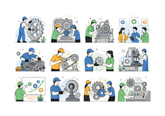 Fototapeta premium Mechanical Gears. Factory equipment gears, cog wheels, mechanical parts, mechanism, machine engine, teamwork, business solution, industry work, service, machinery setup, metal power, support,
