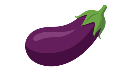 Fototapeta premium Large whole purple eggplant with a green stem shown at an angle against a clean white background illustration.