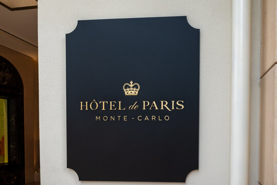 elegant black and gold name plaque of Hotel de Paris in Monte Carlo, Monaco