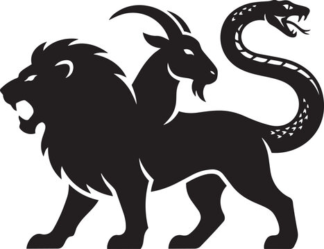 Mythological Chimera creature a hybrid lion goat and snake depicted as a black silhouette for fantasy or ancient mythology concepts
