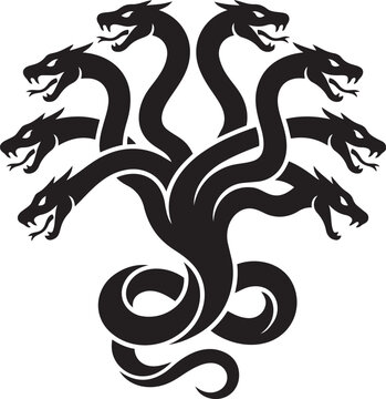 Mythological Hydra monster icon a multi-headed serpent symbol in black silhouette for fantasy or gaming design isolated on white