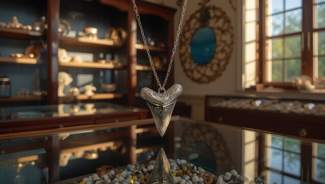 shark tooth necklace in jewelry shop