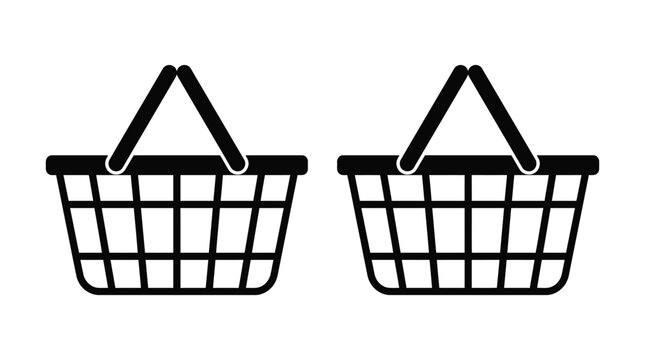 Two shopping basket icons black and white silhouette