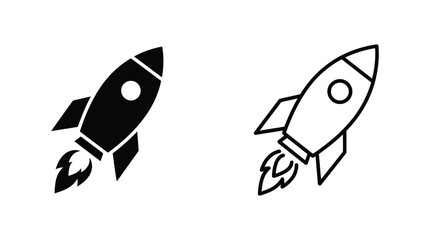 Rocket ship icon set solid and outline style © Upomacreation