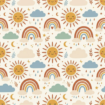 seamless pattern boho style suns clouds special for baby items