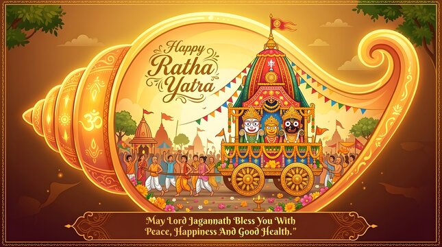 Vibrant illustration of rathayatra festival with lord jagannath's chariot procession