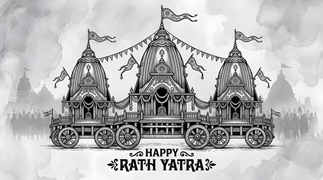 Rath yatra festival illustration with traditional indian chariot
