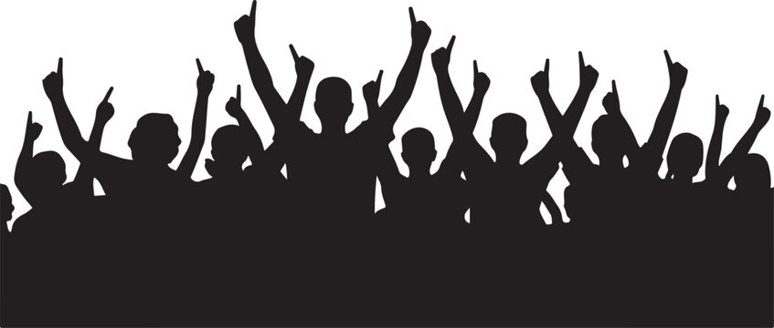Silhouette of a cheering crowd with raised hands
