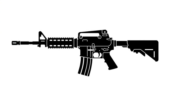 Modern Assault Rifle Silhouette Black and White.
