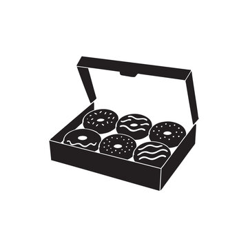 a box of donuts, black and white illustration