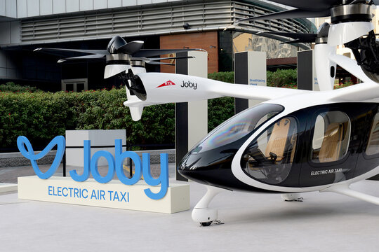 Dubai, UAE - 5 february 2026: Close view of Joby electric air taxi cockpit demonstrating futuristic aviation engineering and urban air mobility technology