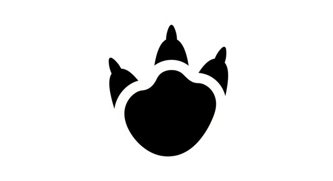Black Dinosaur Footprint Icon on White Background.