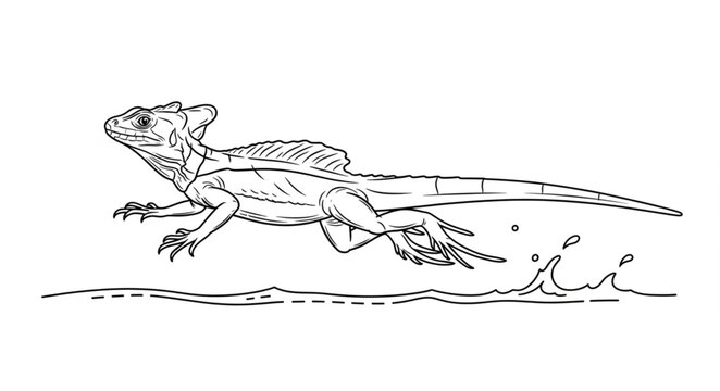 Basilisk Lizard Running on Water Surface Illustration.