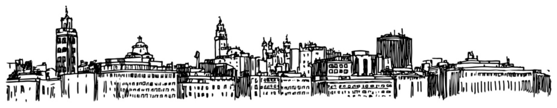 Santiago de Compostela Spain historic city skyline. Hand drawn vector cityscape sketch illustration.