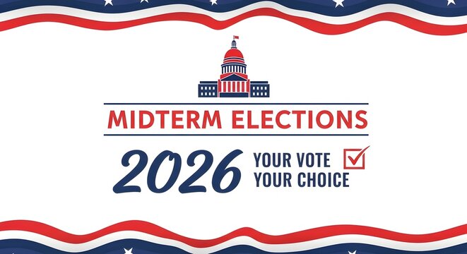 Midterm Elections 2026: Your Vote, Your Choice - A graphic representing the upcoming US midterm elections with patriotic imagery.
