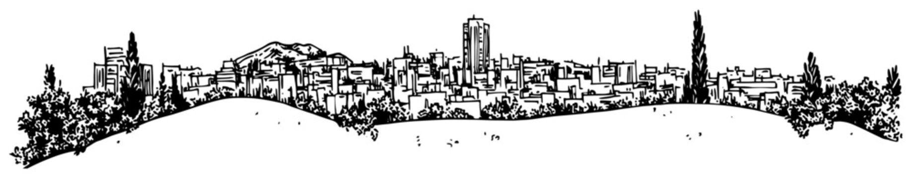Athens Greece cityscape view from the hills Hand drawn panoramic sketch vector illustration