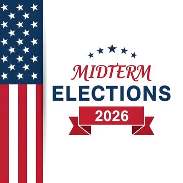 Midterm Elections 2026 graphic with American flag elements and stars.
