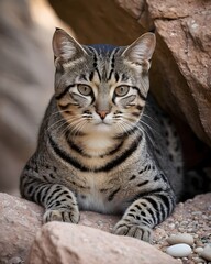 Naklejka premium A pebble colored marbled cat fantasy animal, fictional species in a spirit echo canyon