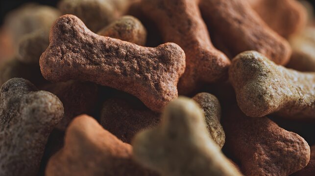 Premium dry dog food kibble pile focusing on texture and canine nutrition