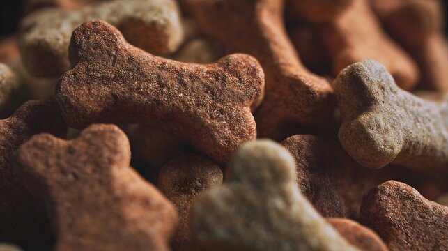Premium dry dog food kibble pile focusing on texture and canine nutrition