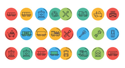 Train Icons Set: Railway Transport, Locomotives, Wagons, and Infrastructure © dani