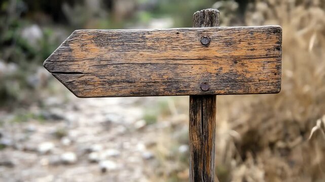 Wooden directional signpost indicating left on a rustic post