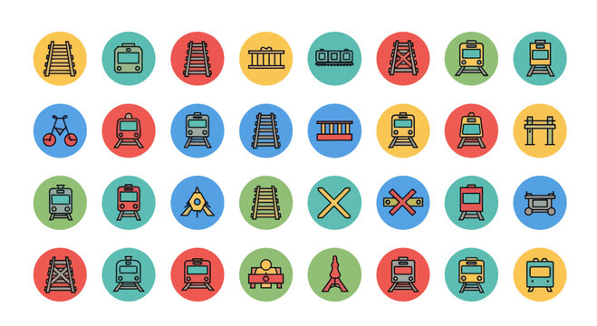 Train Icons Set - Transportation and Railway Collection