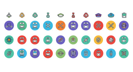 Transportation Icons Collection: Trains, Vehicles, and Travel Symbols © dani