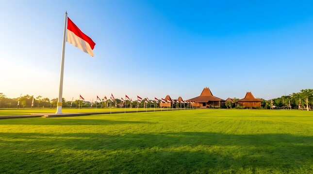 Indonesian independence monument and traditional architecture in jakarta