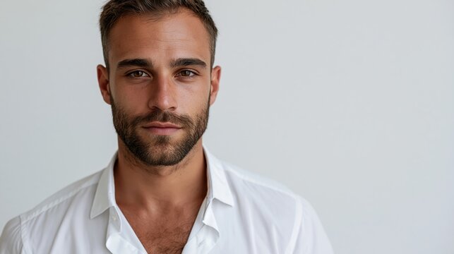 confident handsome young man portrait isolated on clean white studio background