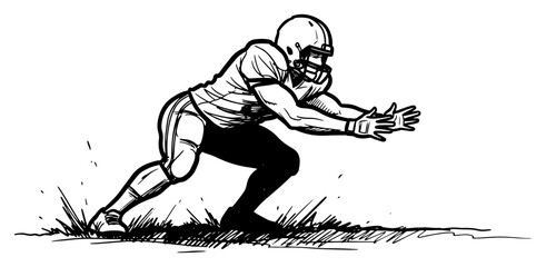 American football player in a defensive stance ready for action in a hand drawn sketch style © Amelia