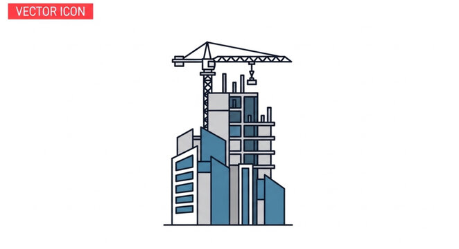 Modern skyscraper under construction with crane.