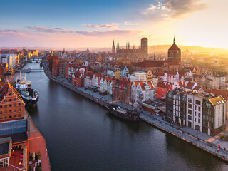 Beautiful Gdansk over the Motlawa river at sunset. Poland © Patryk Kosmider