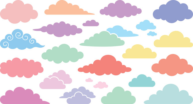 Vector illustration of a seamless pattern with cartoon clouds and trees under a blue summer sky, creating a nature wallpaper design