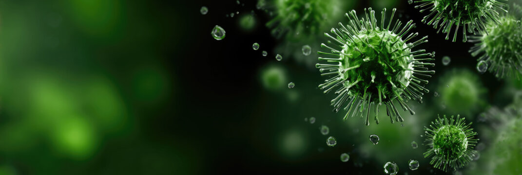 3D Illustration of Coronavirus Pathogen Particles, SARS-CoV-2 Virus Cells and Viral Mutations like Hantavirus, Mpox or Bird Flu. Copy space