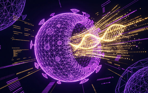 Low Poly 3D Neon Nanoparticle Releasing Drug Payload Concept