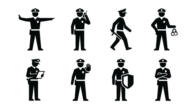 Collection of silhouette icons depicting various poses for security and law enforcement personnel