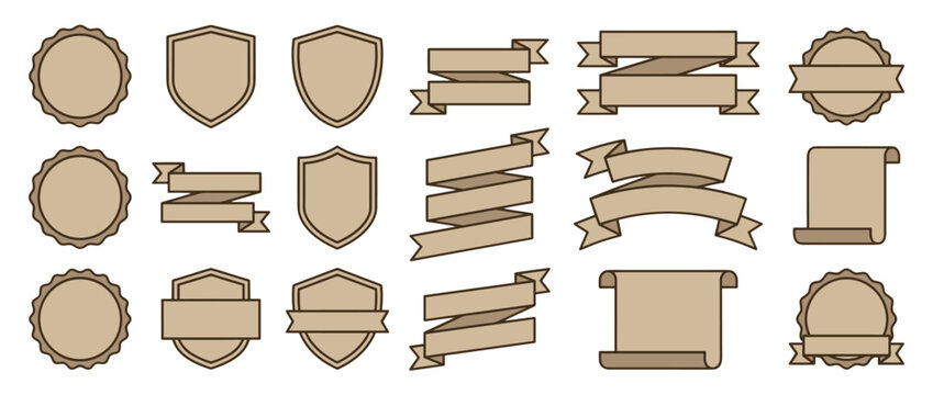 Collection of Vintage Style Banners Ribbons Shields and Labels for Design Elements on Beige