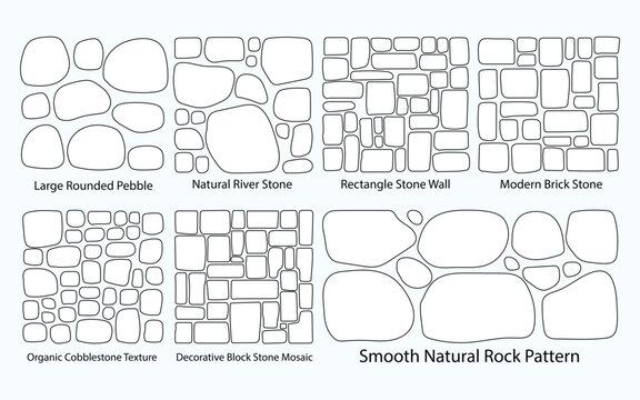 Natural rock and mosaic stone wall seamless pattern vector set with decorative pebble texture backgrounds for construction design