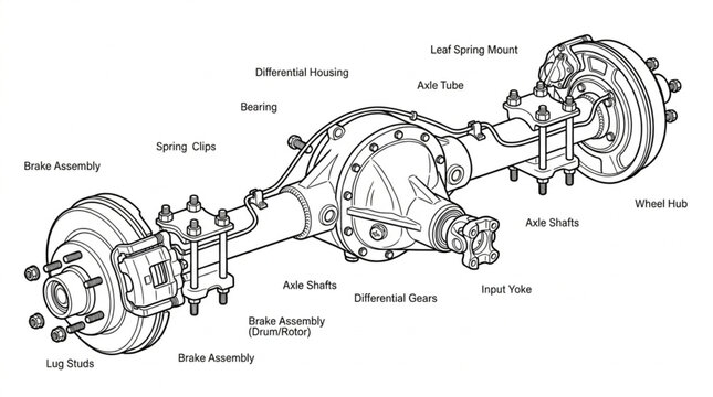 Detailed Diagram of a Vehicle Rear Axle Assembly.
