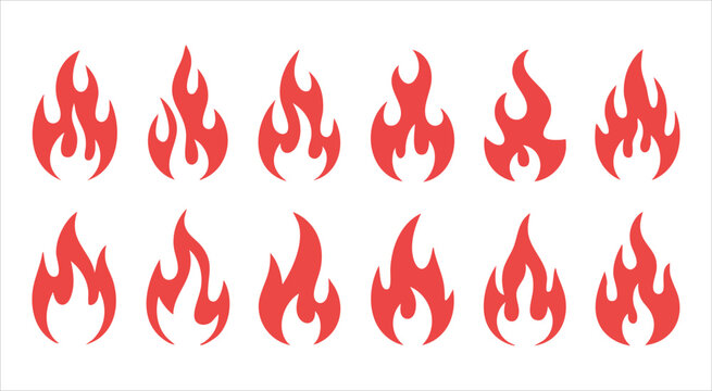 Flat red flame silhouettes for creative logo design environmental hazards and energy power concepts.