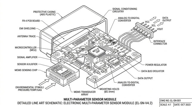 Detailed technical diagram of a complex electronic device with labels.